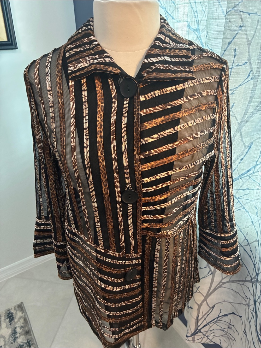 Chico’s Striped Sheer Button-Front Jacket - Black & Brown